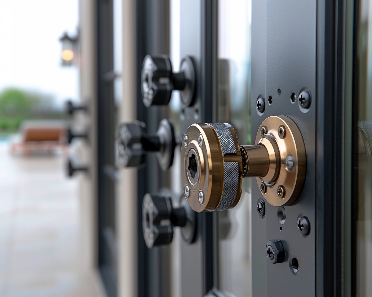 Serrure moderne sur porte en verre.