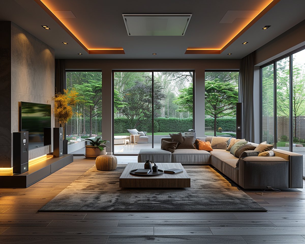 Intérieur salon moderne et élégant avec vue extérieure