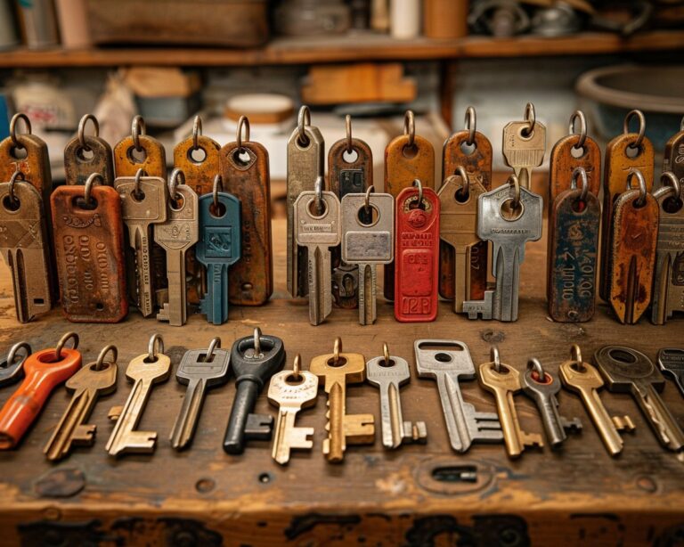 Collection de clés anciennes sur bois.